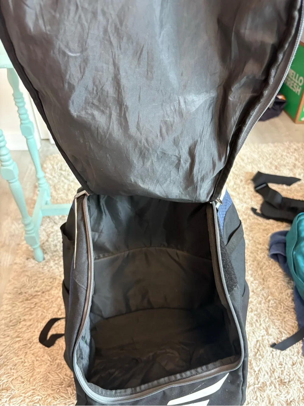 *sold* Easton Game Ready bat backpack, good condition, Black/White/Blue